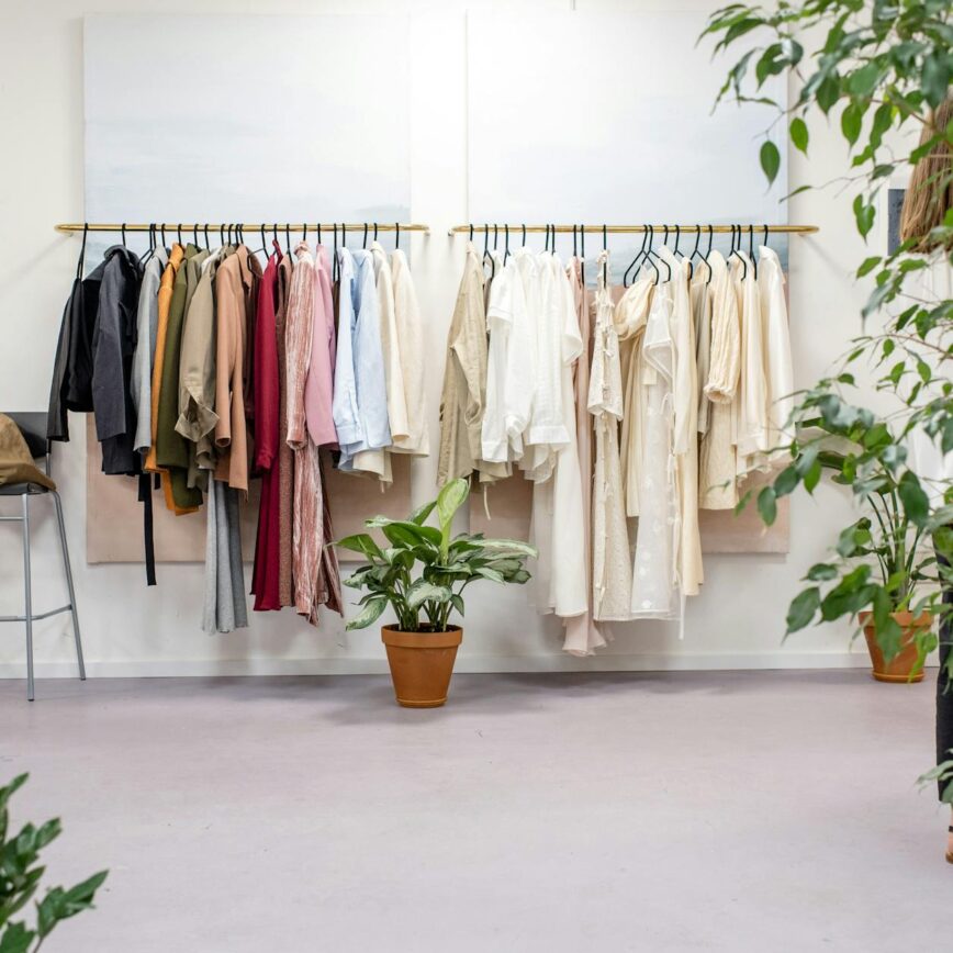 clothes hanged on clothes rack